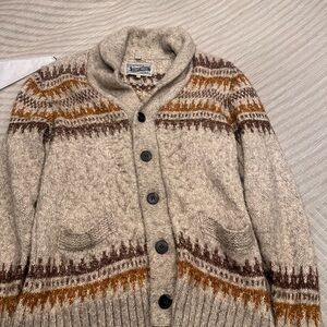 Schott NYC Beige and Brown Patterned Cardigan
